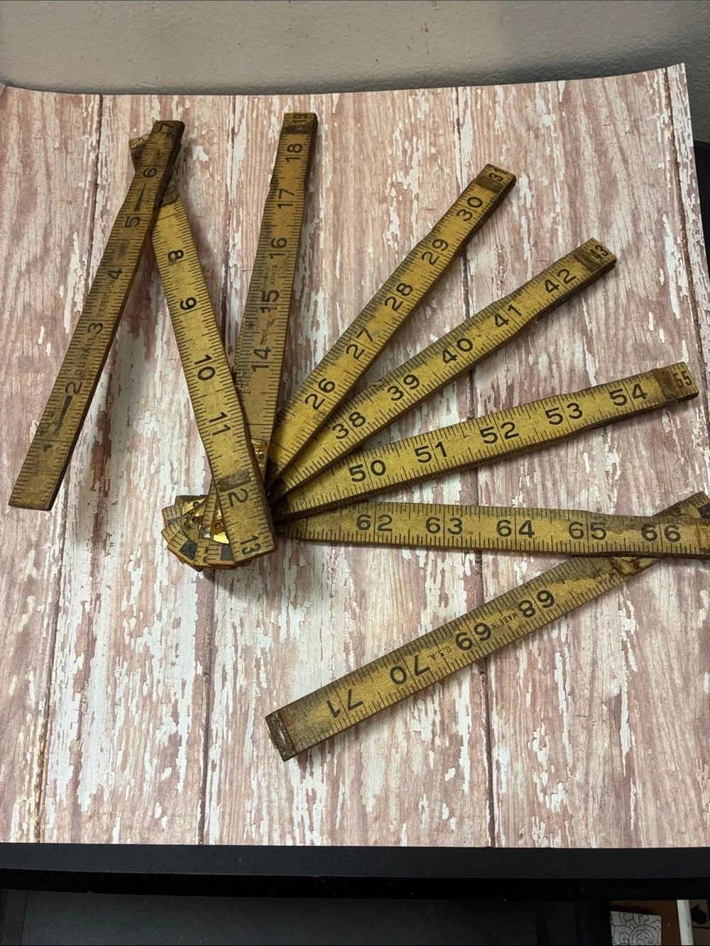 Vintage Folding Wood Ruler - Yellow Finish